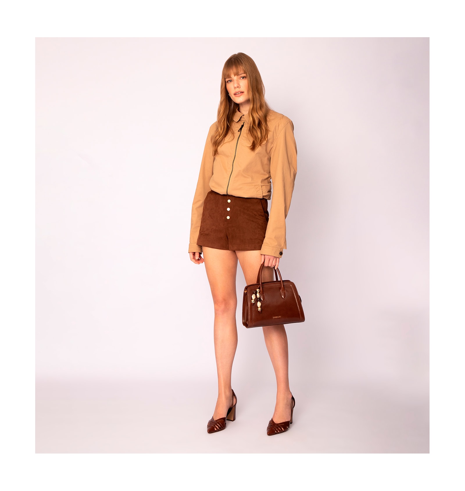 Bolsa Tote Bag Charm Couro Marrom
