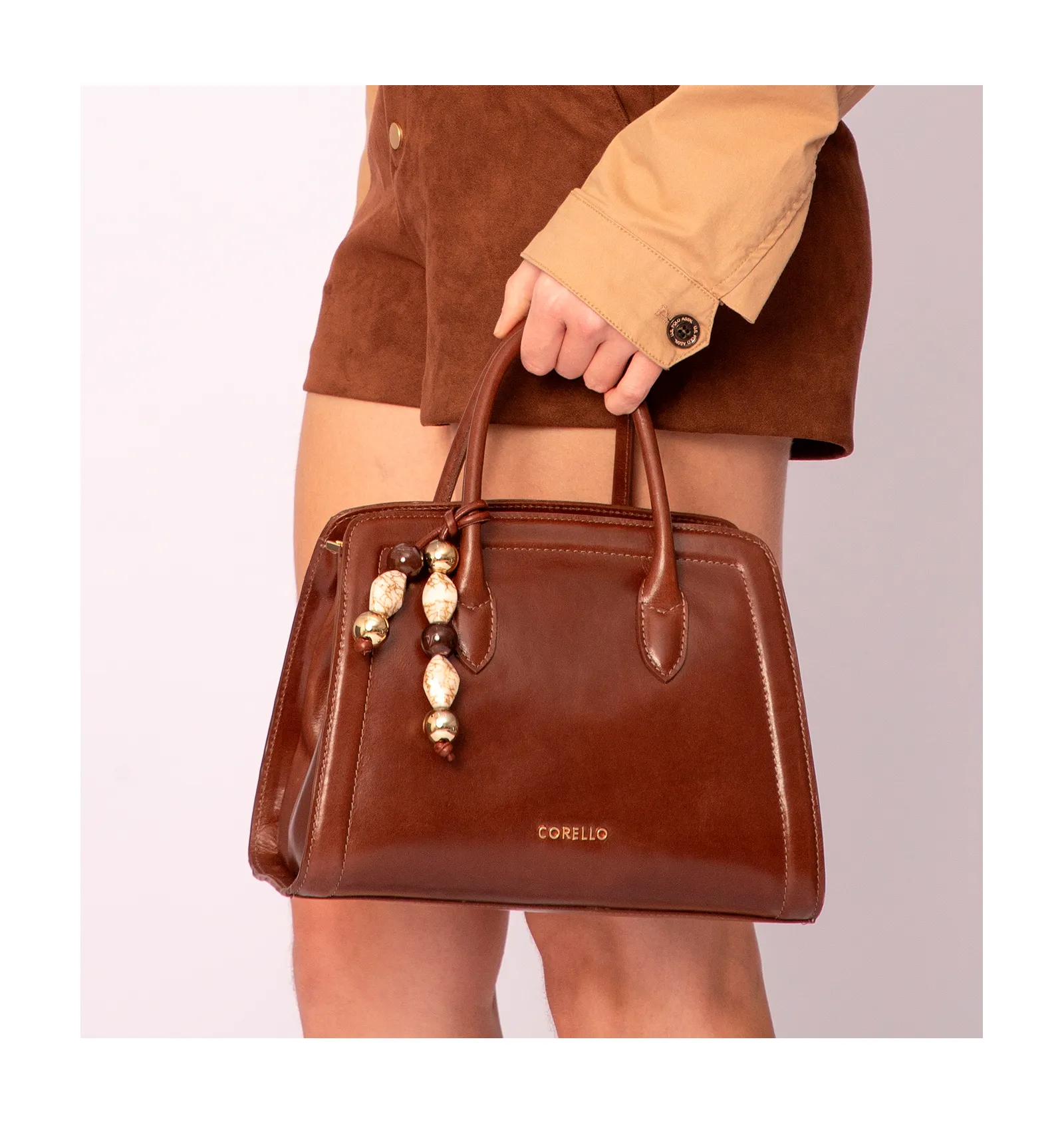 Bolsa Tote Bag Charm Couro Marrom