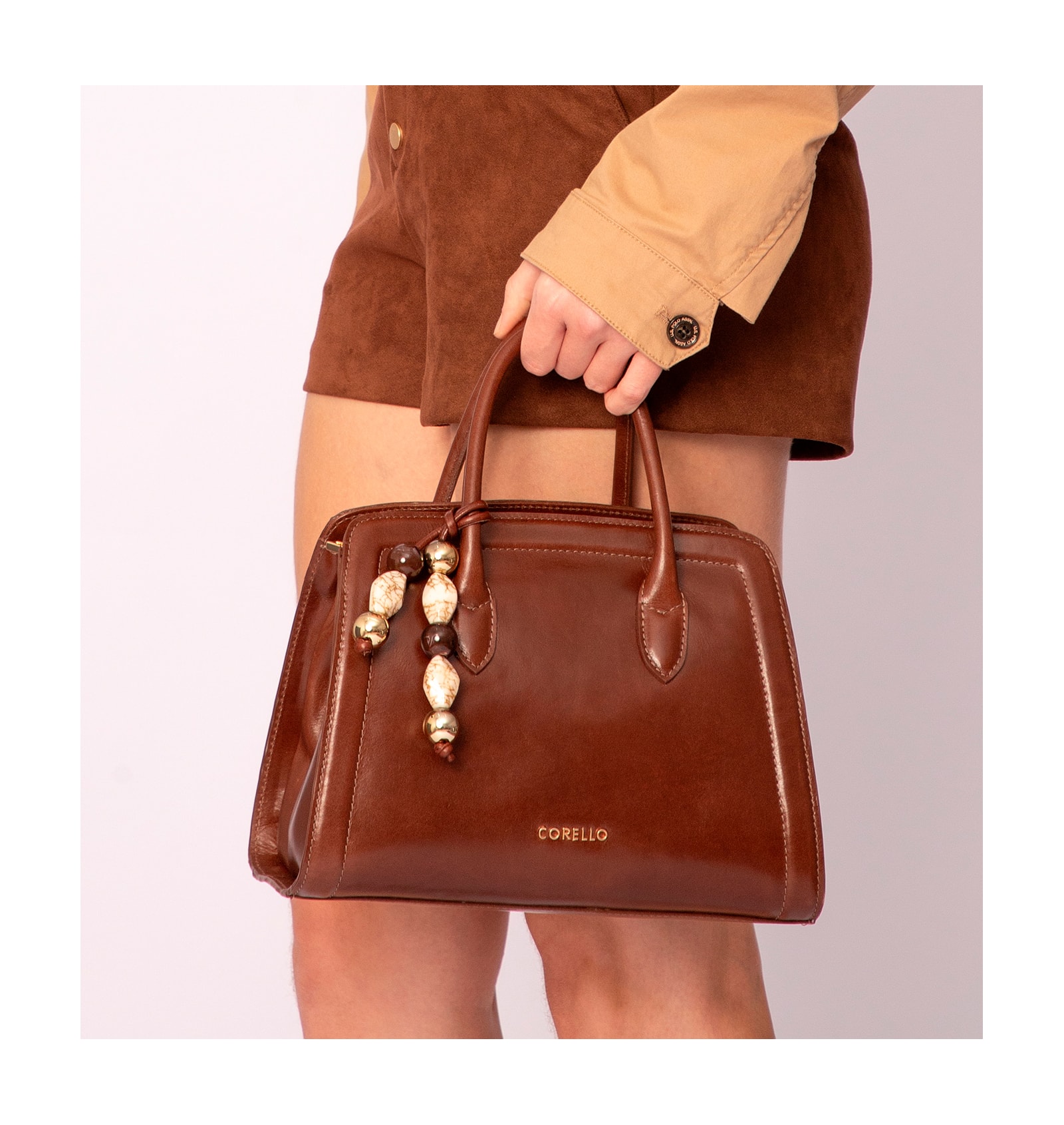 Bolsa Tote Bag Charm Couro Marrom