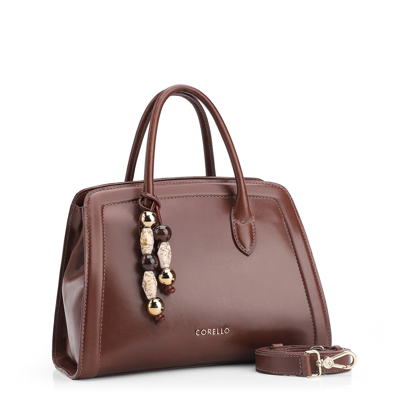 Bolsa Tote Bag Charm Couro Marrom