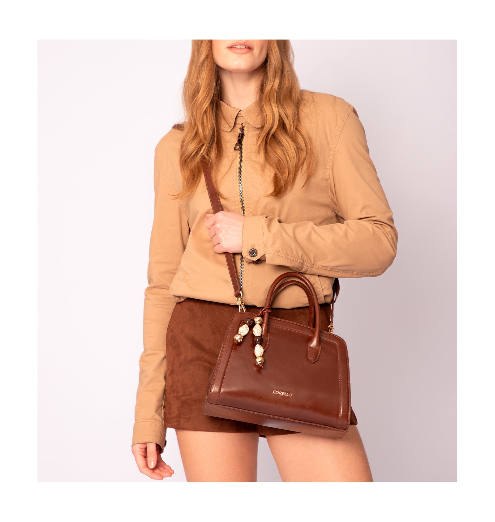 Bolsa Tote Bag Charm Couro Marrom