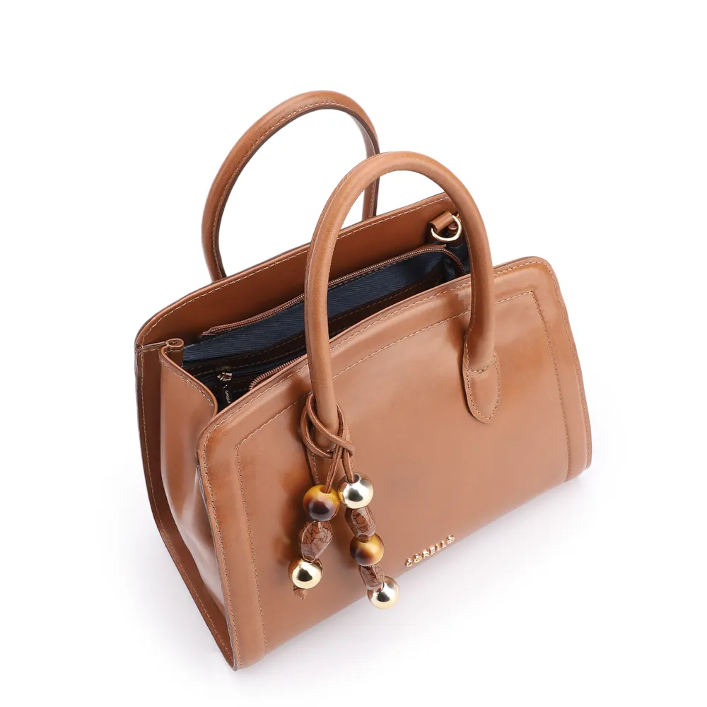 Bolsa Tote Bag Charm Couro Marrom Claro - imagem 4