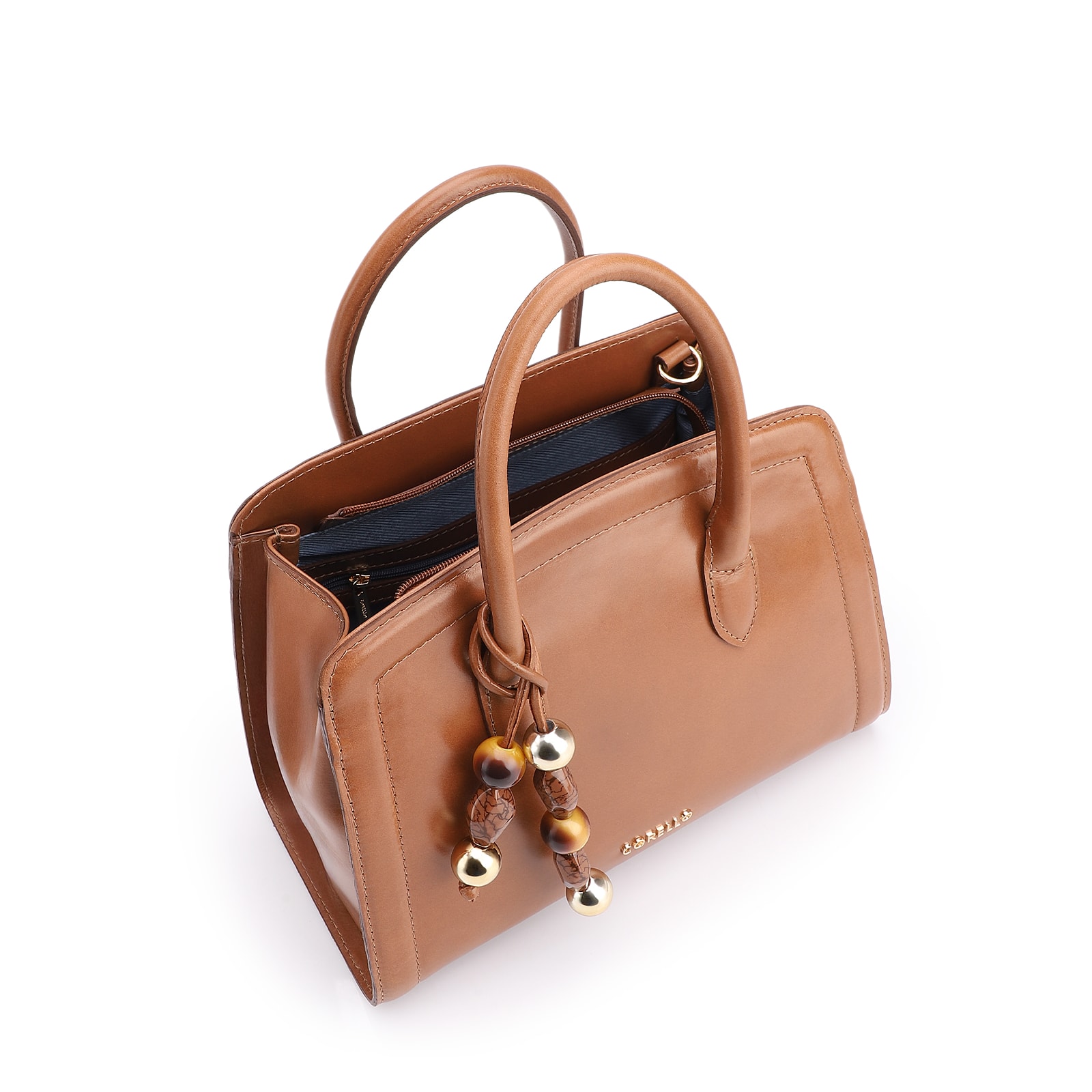 Bolsa Tote Bag Charm Couro Marrom Claro