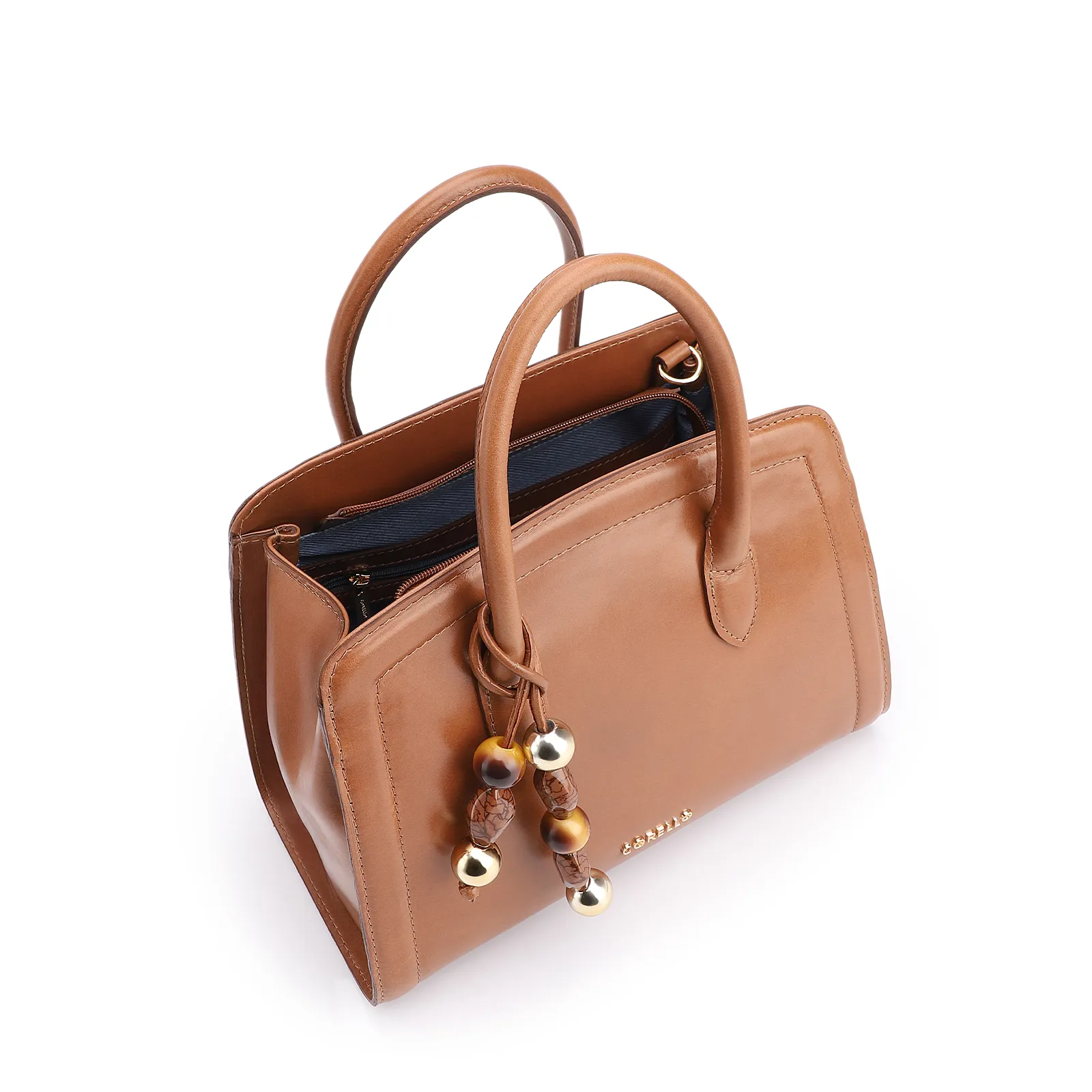 Bolsa Tote Bag Charm Couro Marrom Claro