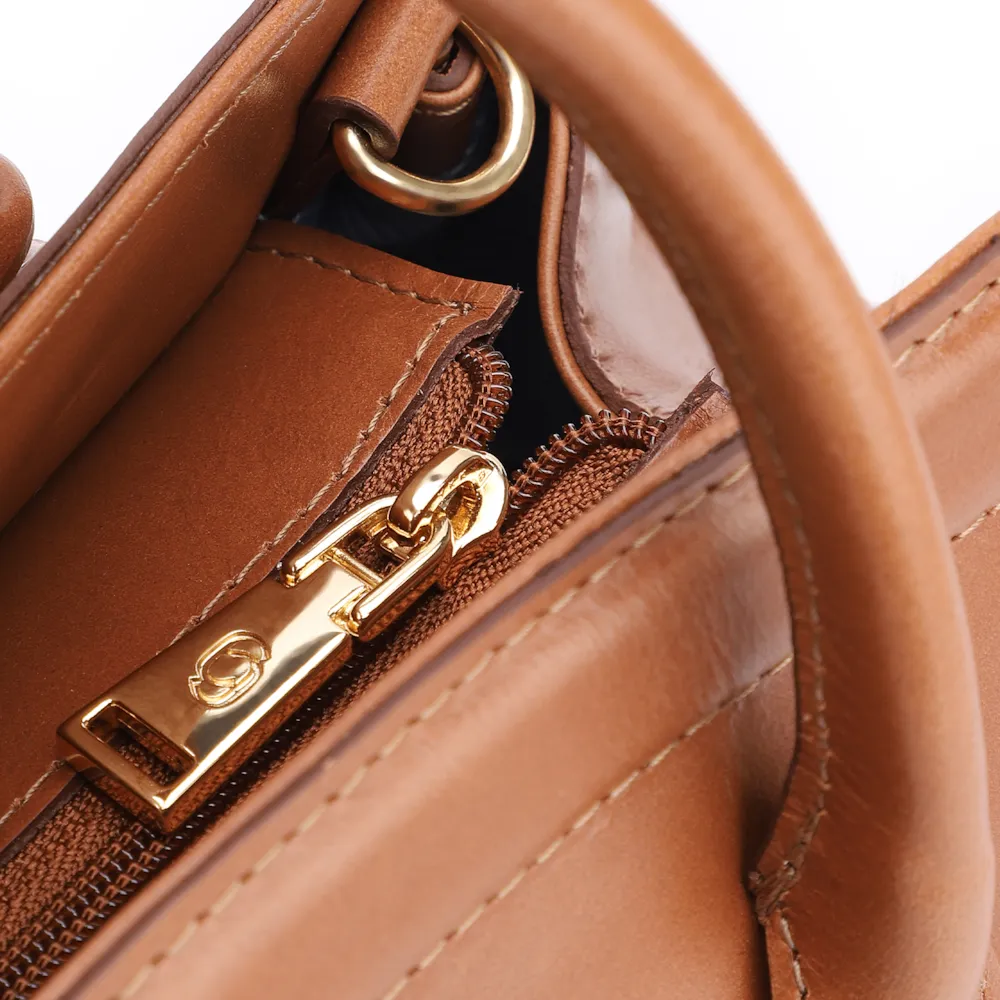 Bolsa Tote Bag Charm Couro Marrom Claro - imagem 5