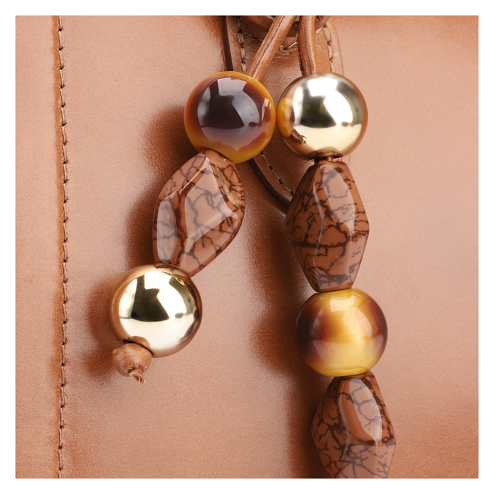 Bolsa Tote Bag Charm Couro Marrom Claro