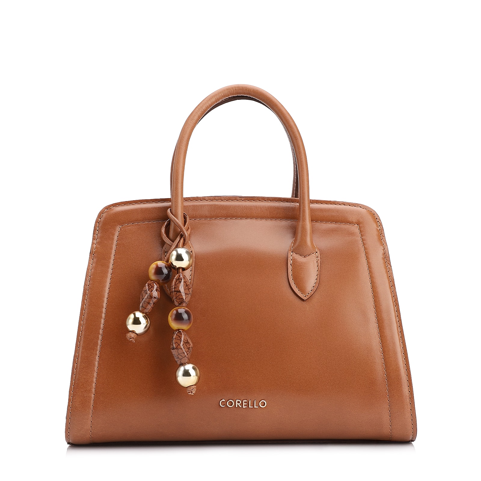 Bolsa Tote Bag Charm Couro Marrom Claro