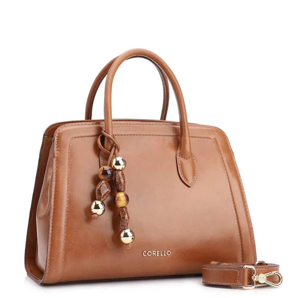 Bolsa Tote Bag Charm Couro Marrom Claro - imagem 2