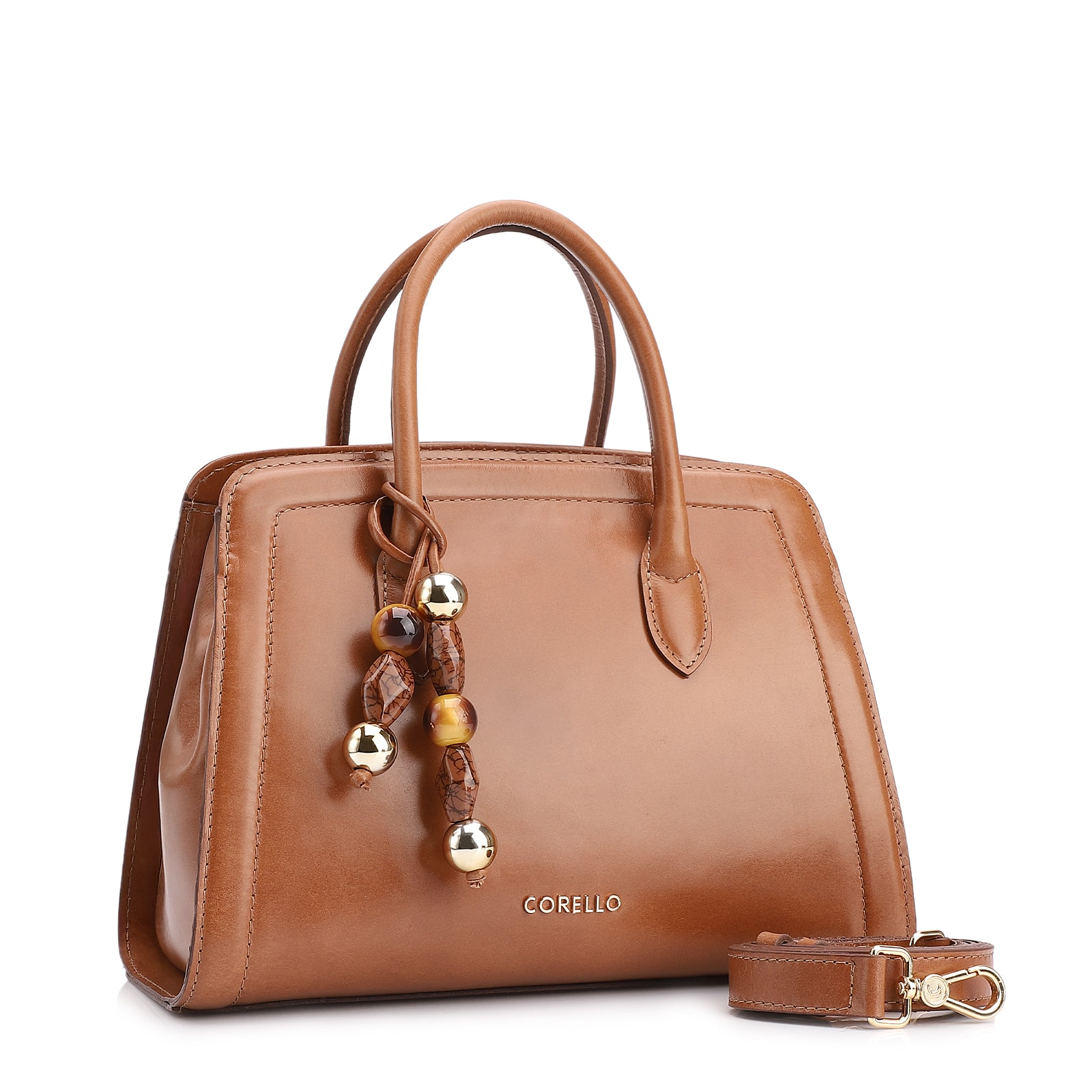 Bolsa Tote Bag Charm Couro Marrom Claro