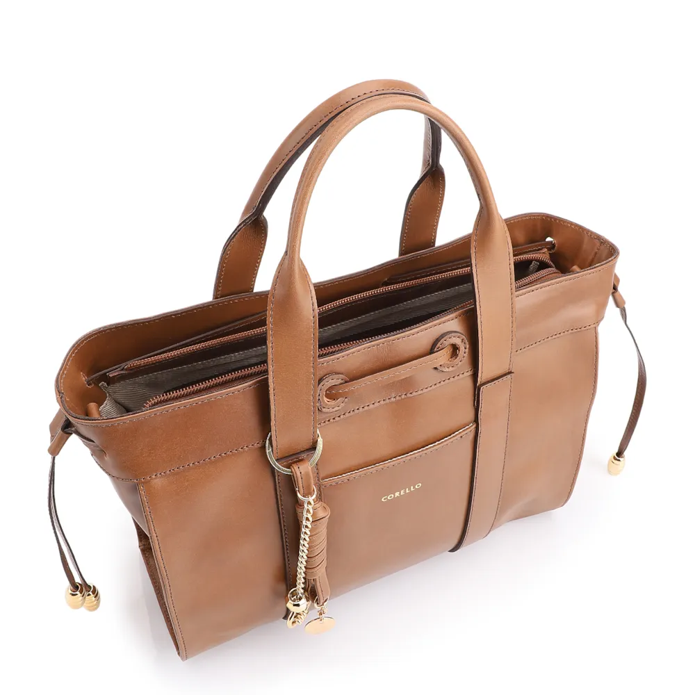 Bolsa Tote Bag Charm Couro Marrom Claro - imagem 4