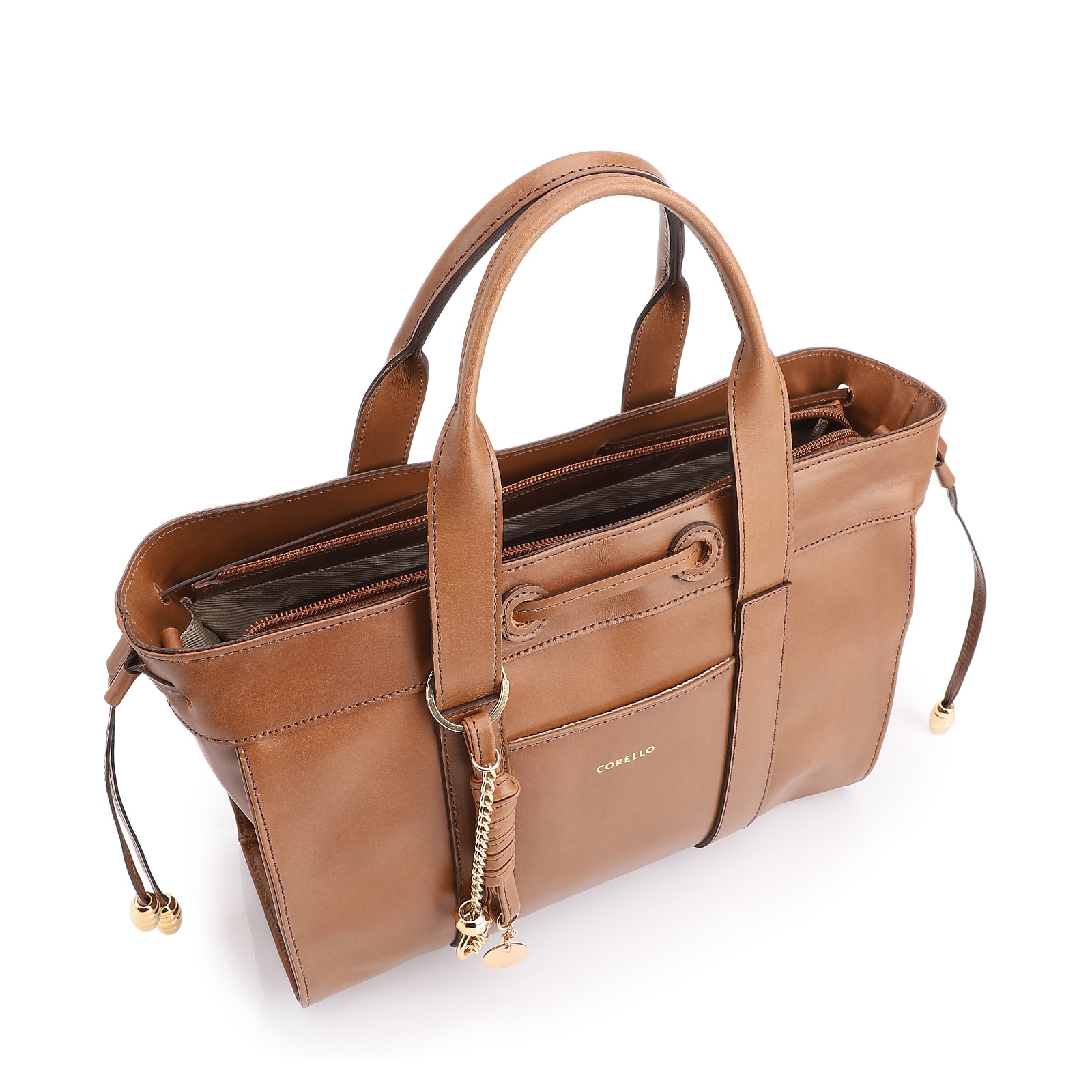 Bolsa Tote Bag Charm Couro Marrom Claro
