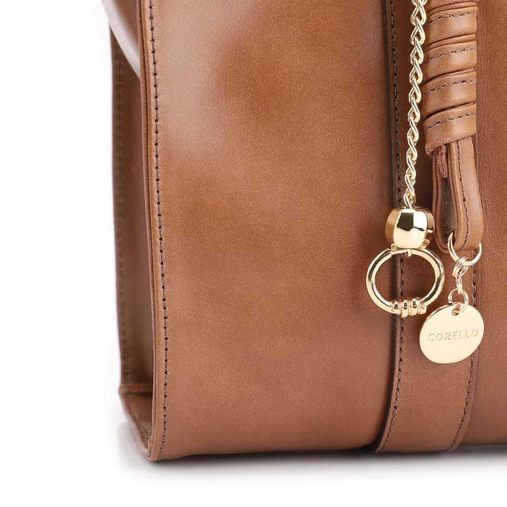 Bolsa Tote Bag Charm Couro Marrom Claro - imagem 7