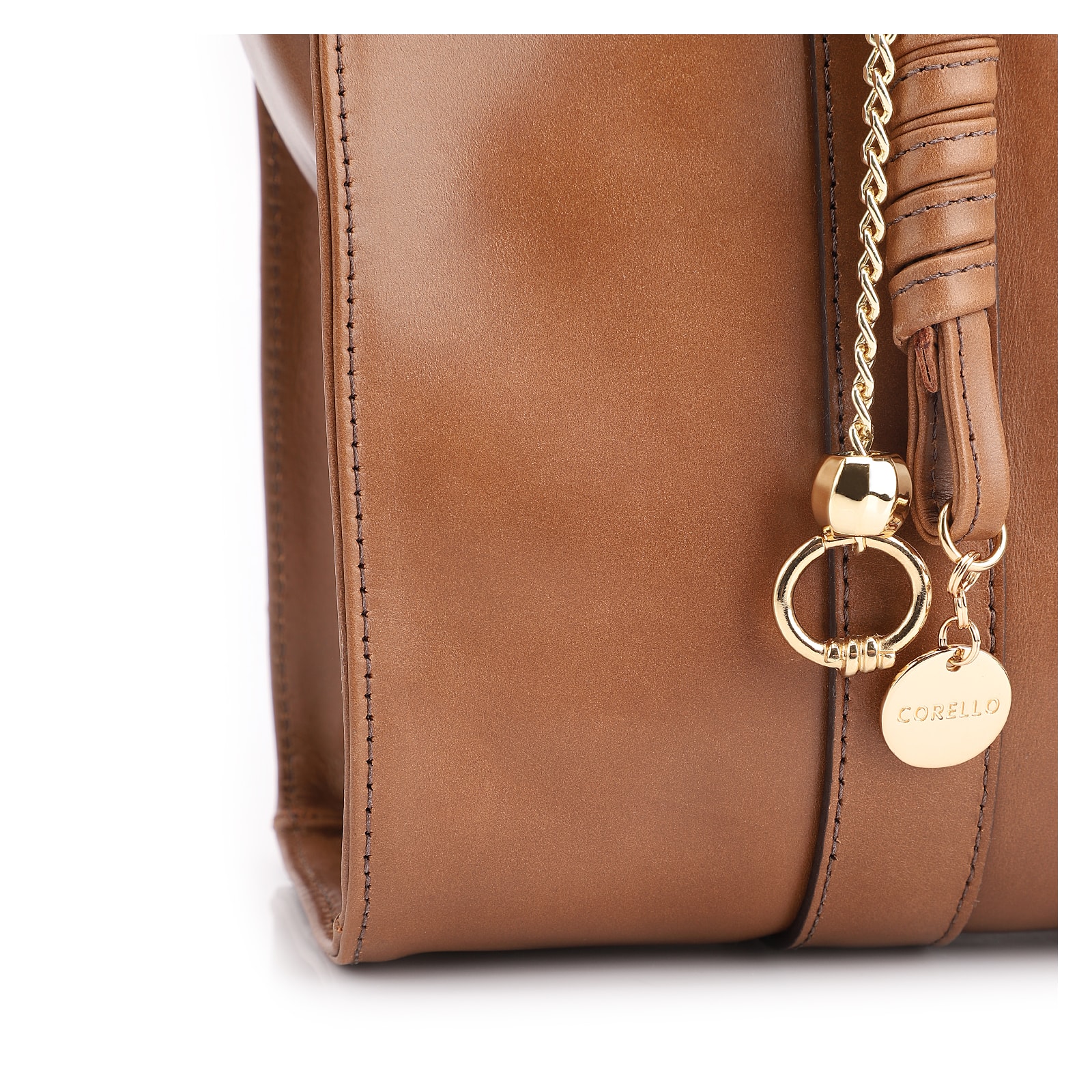 Bolsa Tote Bag Charm Couro Marrom Claro