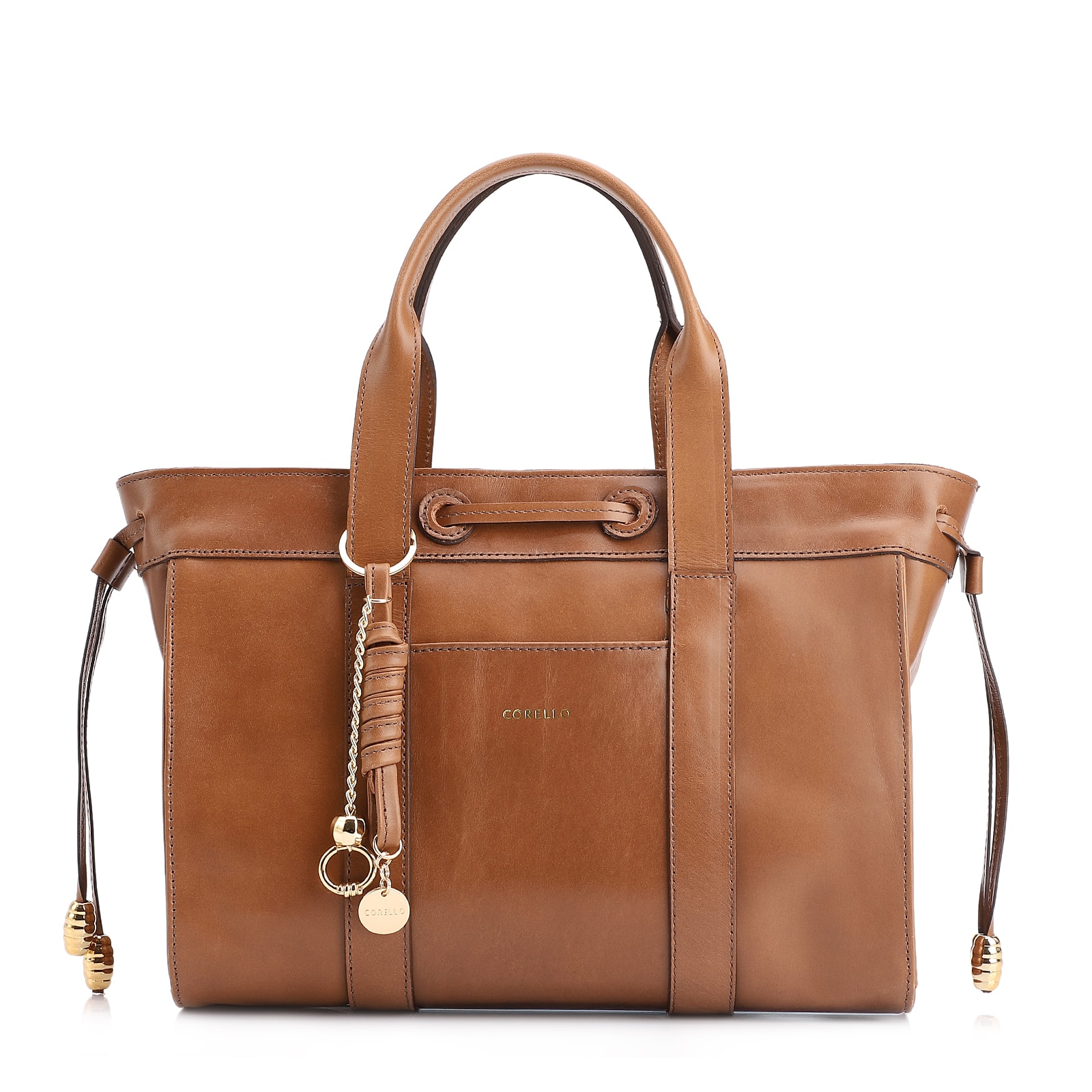 Bolsa Tote Bag Charm Couro Marrom Claro