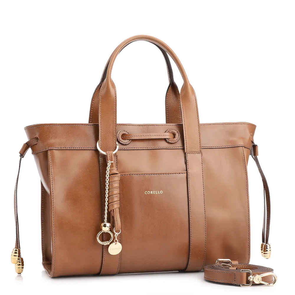 Bolsa Tote Bag Charm Couro Marrom Claro - imagem 2