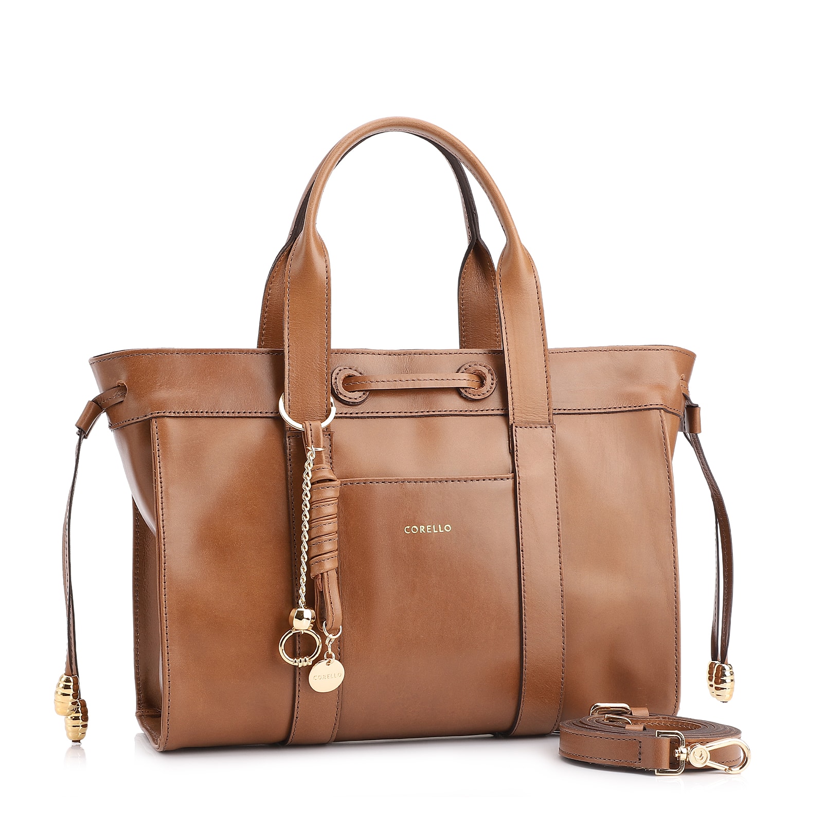 Bolsa Tote Bag Charm Couro Marrom Claro