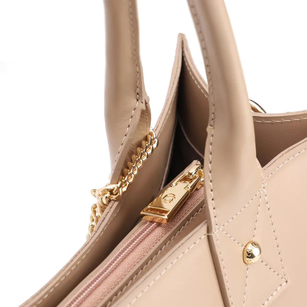 Bolsa Tote Bag Charm Couro Nobuck Croco/Couro Bege - imagem 5