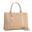 Bolsa Tote Bag Charm Couro Nobuck Croco/Couro Bege - imagem 2
