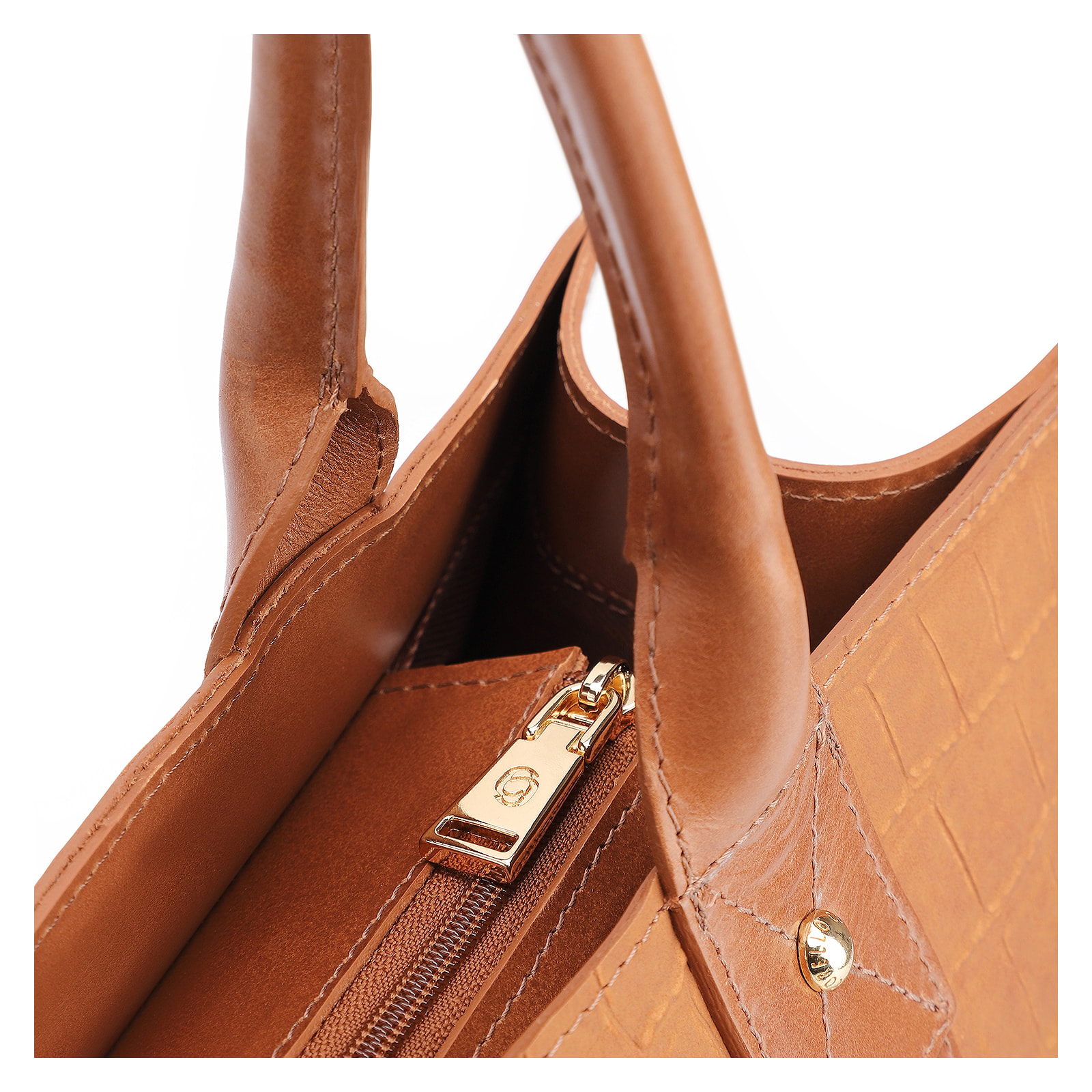 Bolsa Tote Bag Charm Couro Nobuck Croco/Couro Marrom