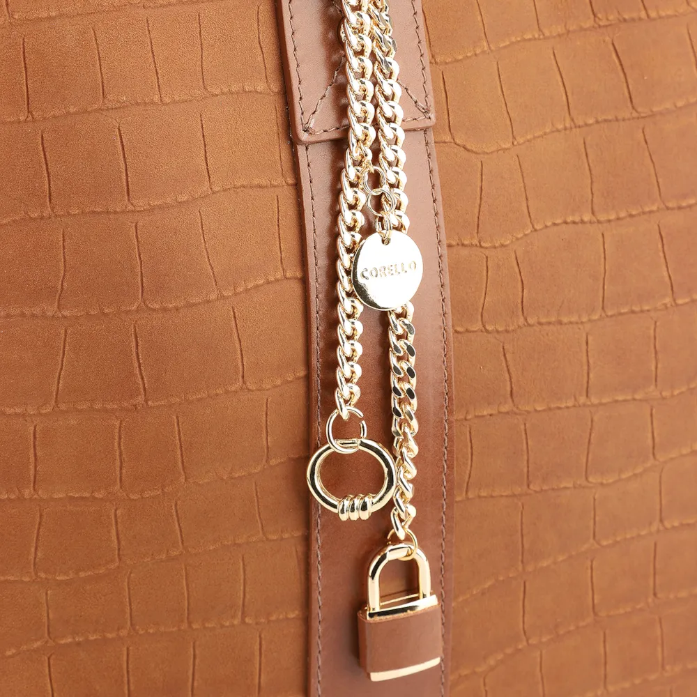 Bolsa Tote Bag Charm Couro Nobuck Croco/Couro Marrom - imagem 8