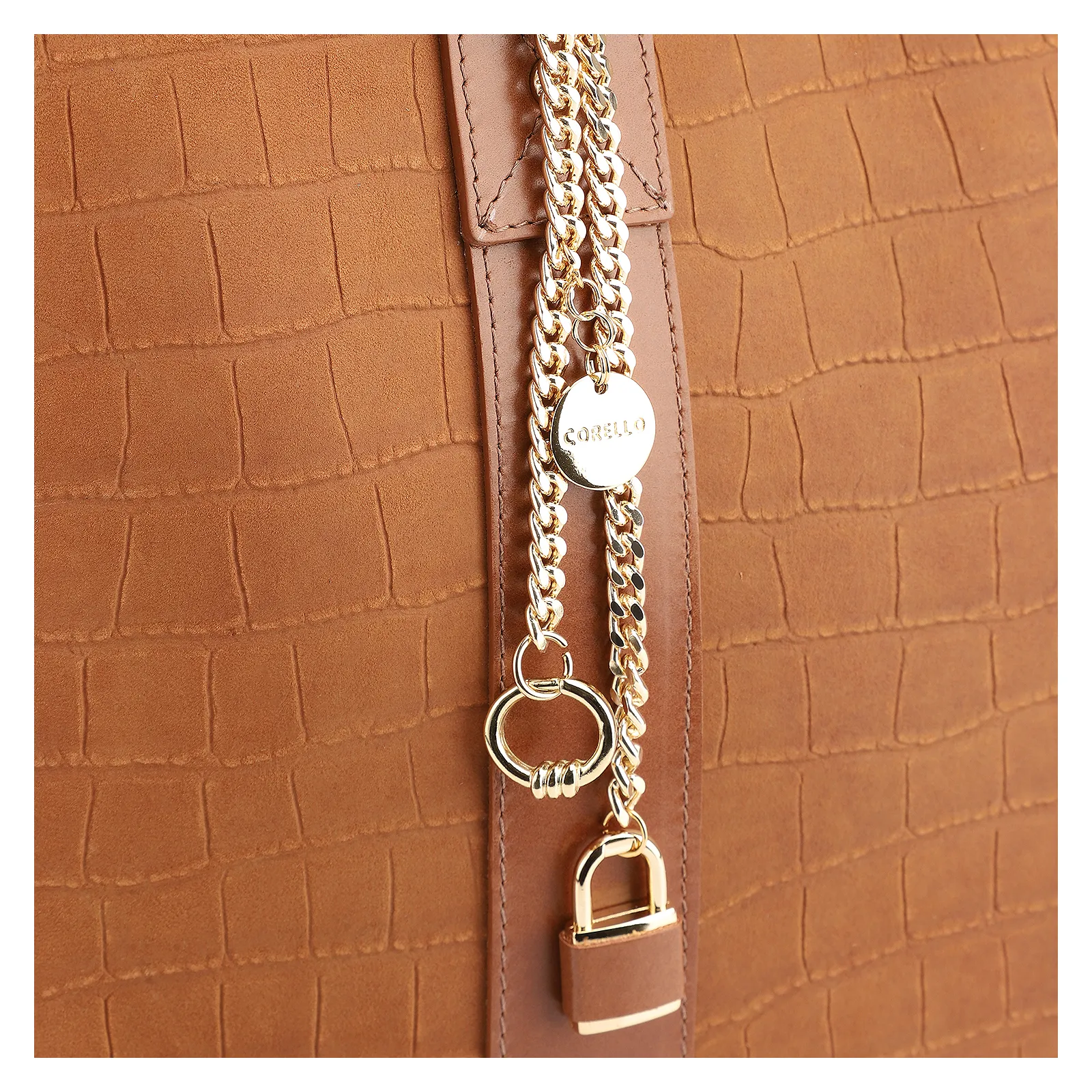 Bolsa Tote Bag Charm Couro Nobuck Croco/Couro Marrom