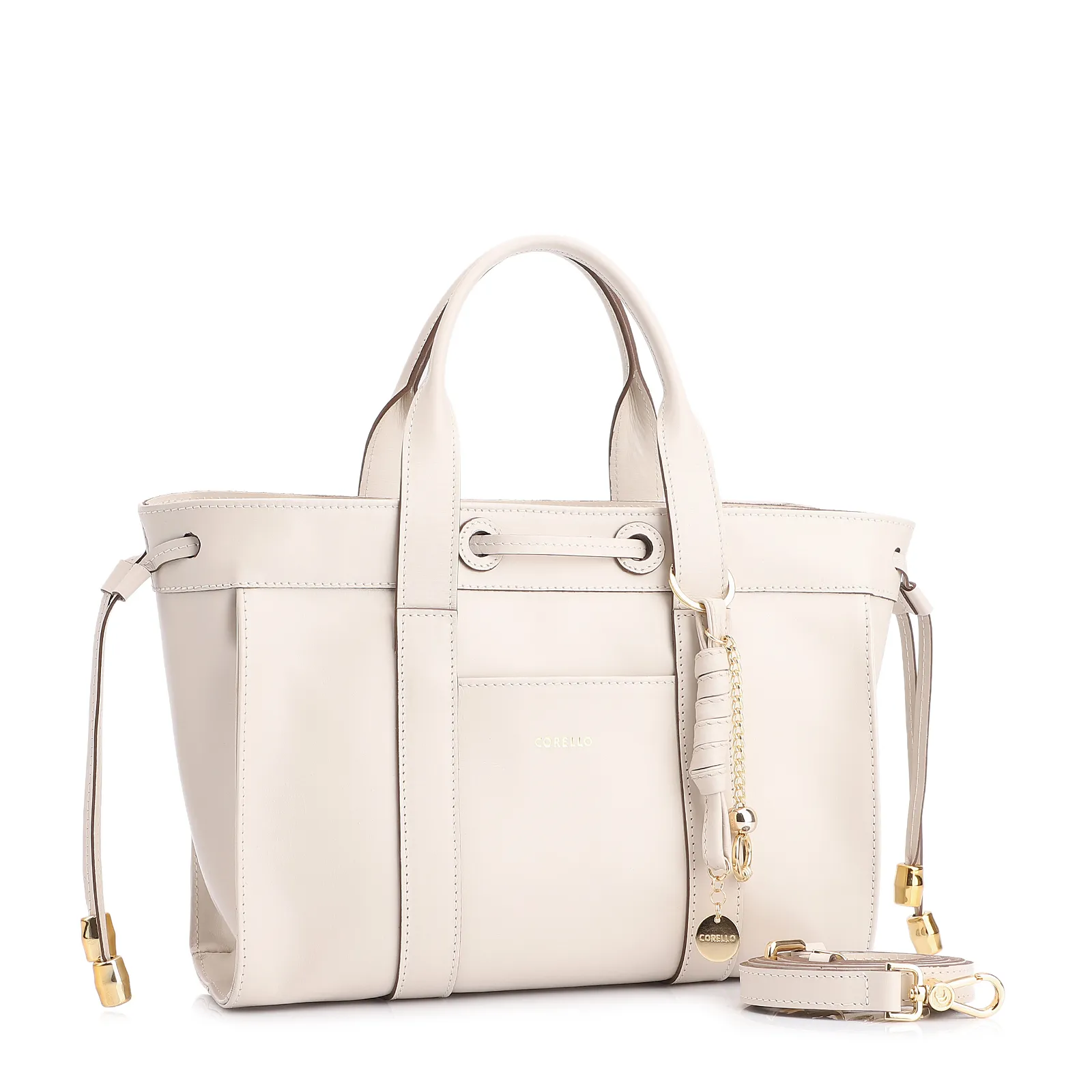 Bolsa Tote Bag Charm Couro Off White