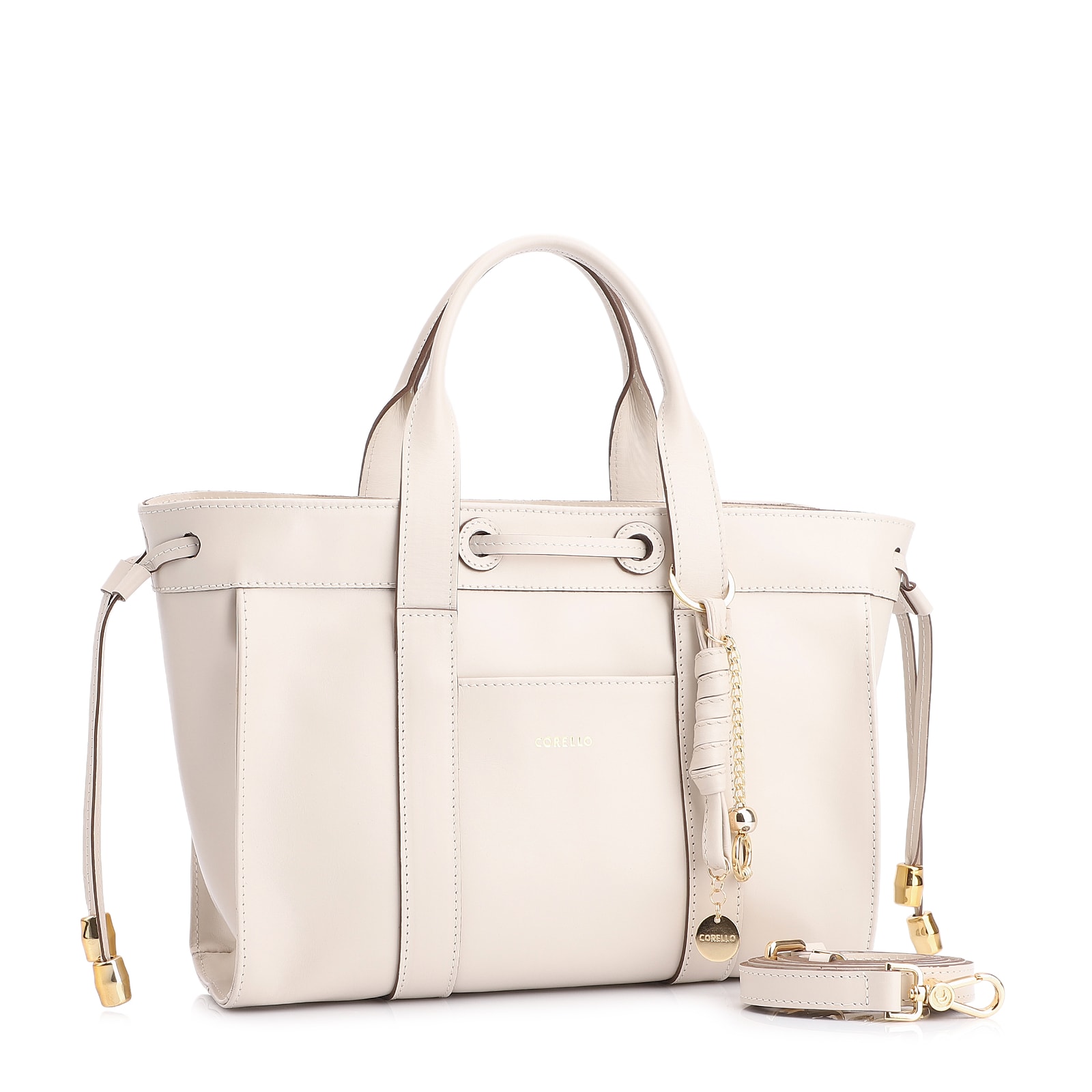 Bolsa Tote Bag Charm Couro Off White