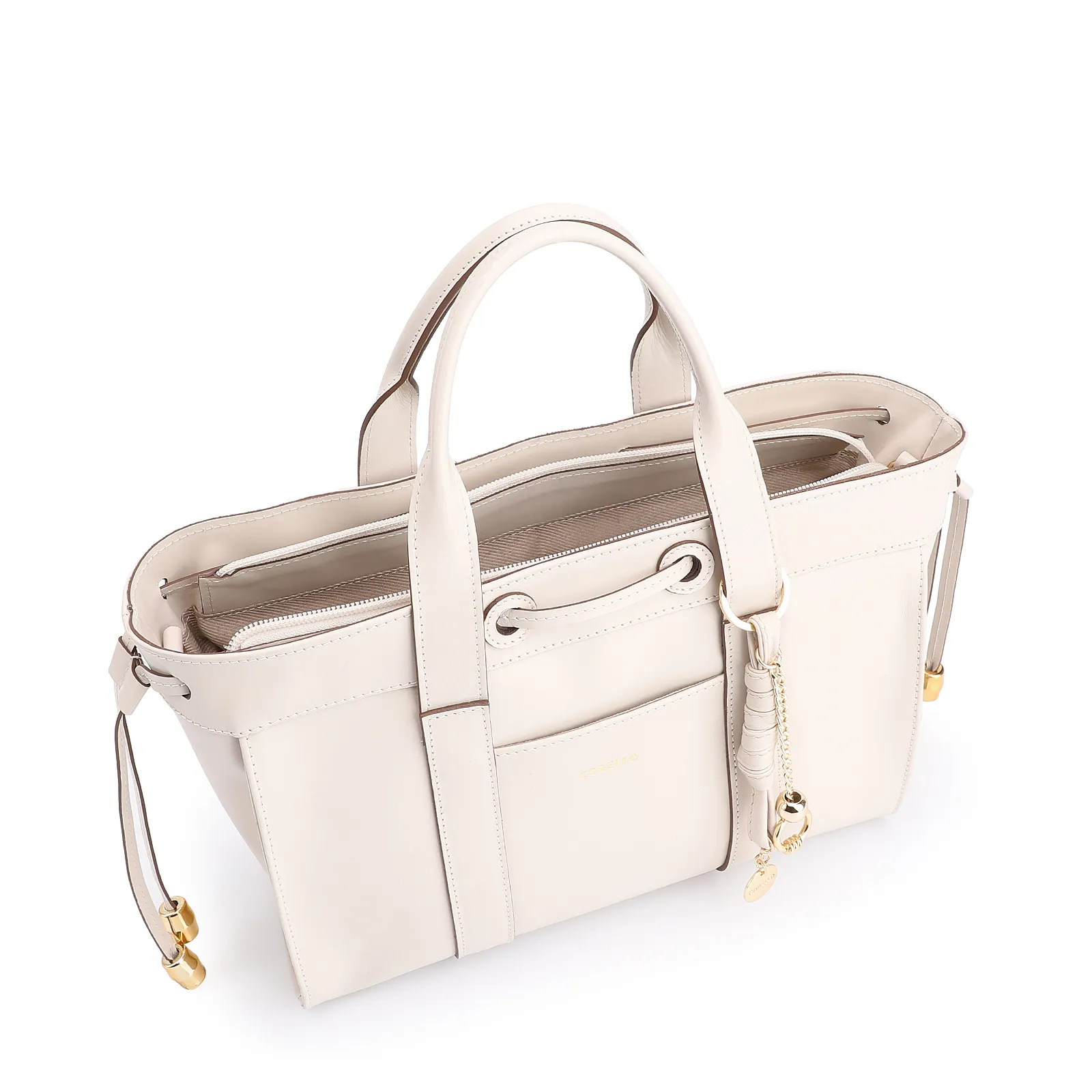 Bolsa Tote Bag Charm Couro Off White