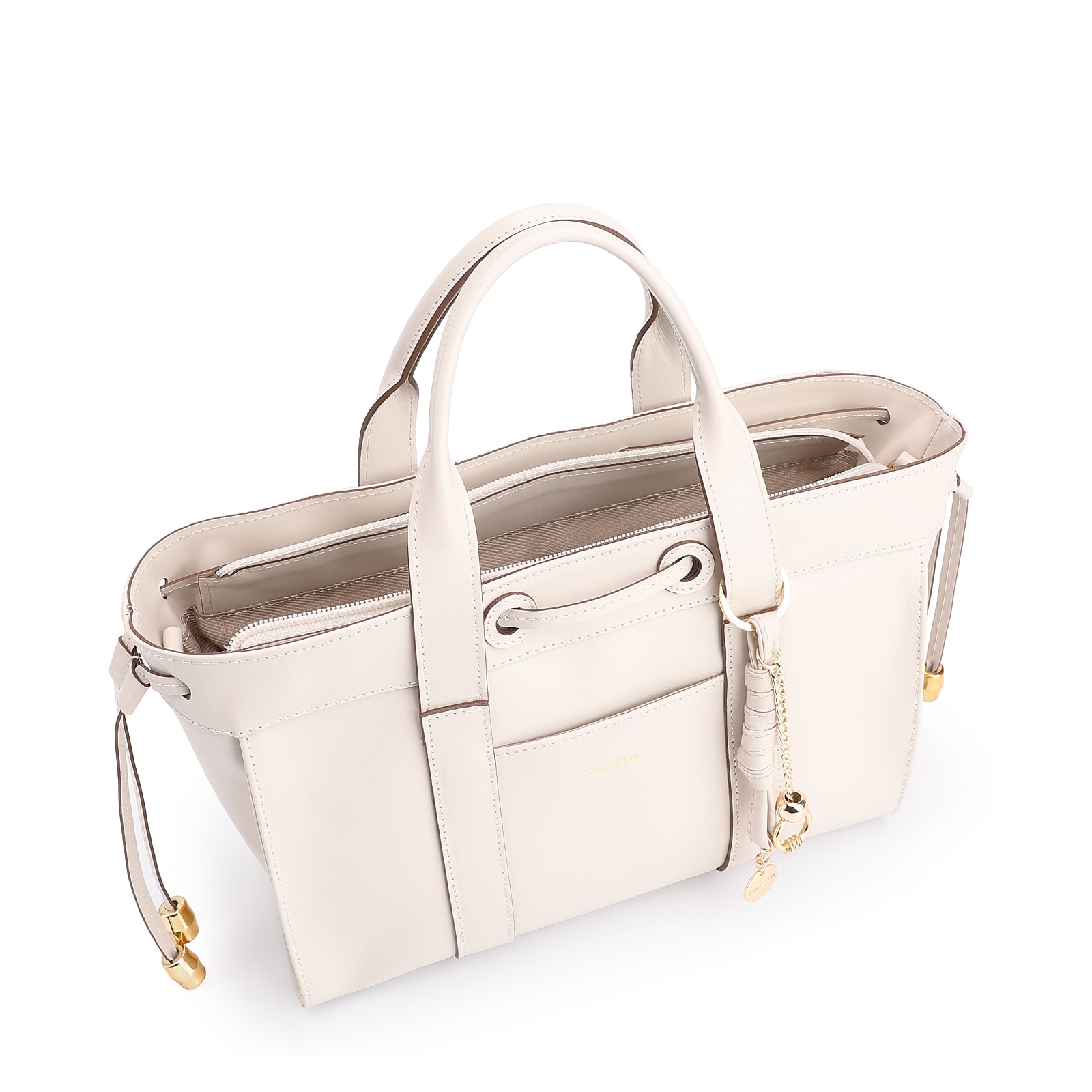 Bolsa Tote Bag Charm Couro Off White
