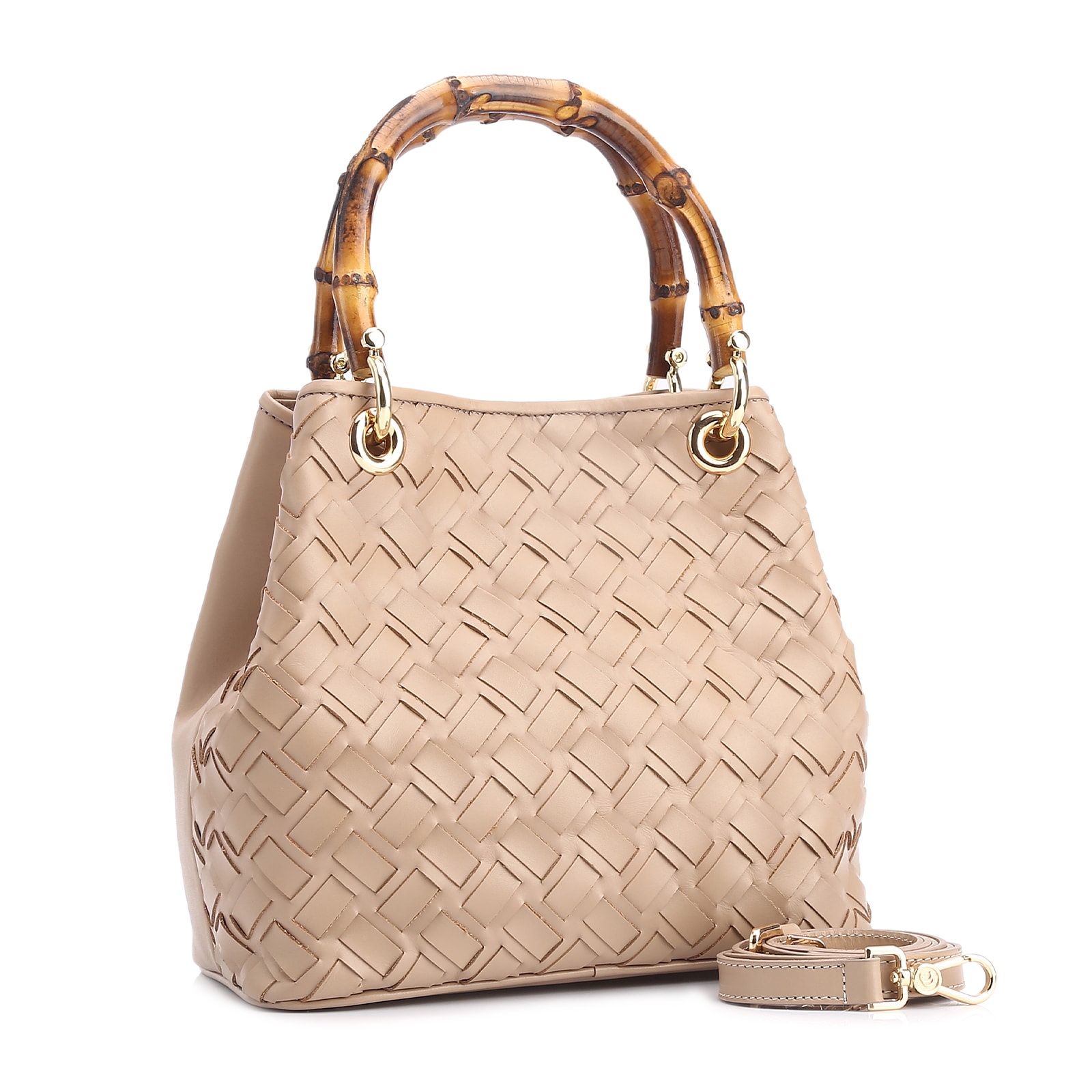 Bolsa Tote Bambu Tressê Couro Bege