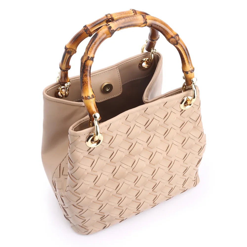 Bolsa Tote Bambu Tressê Couro Bege - imagem 5