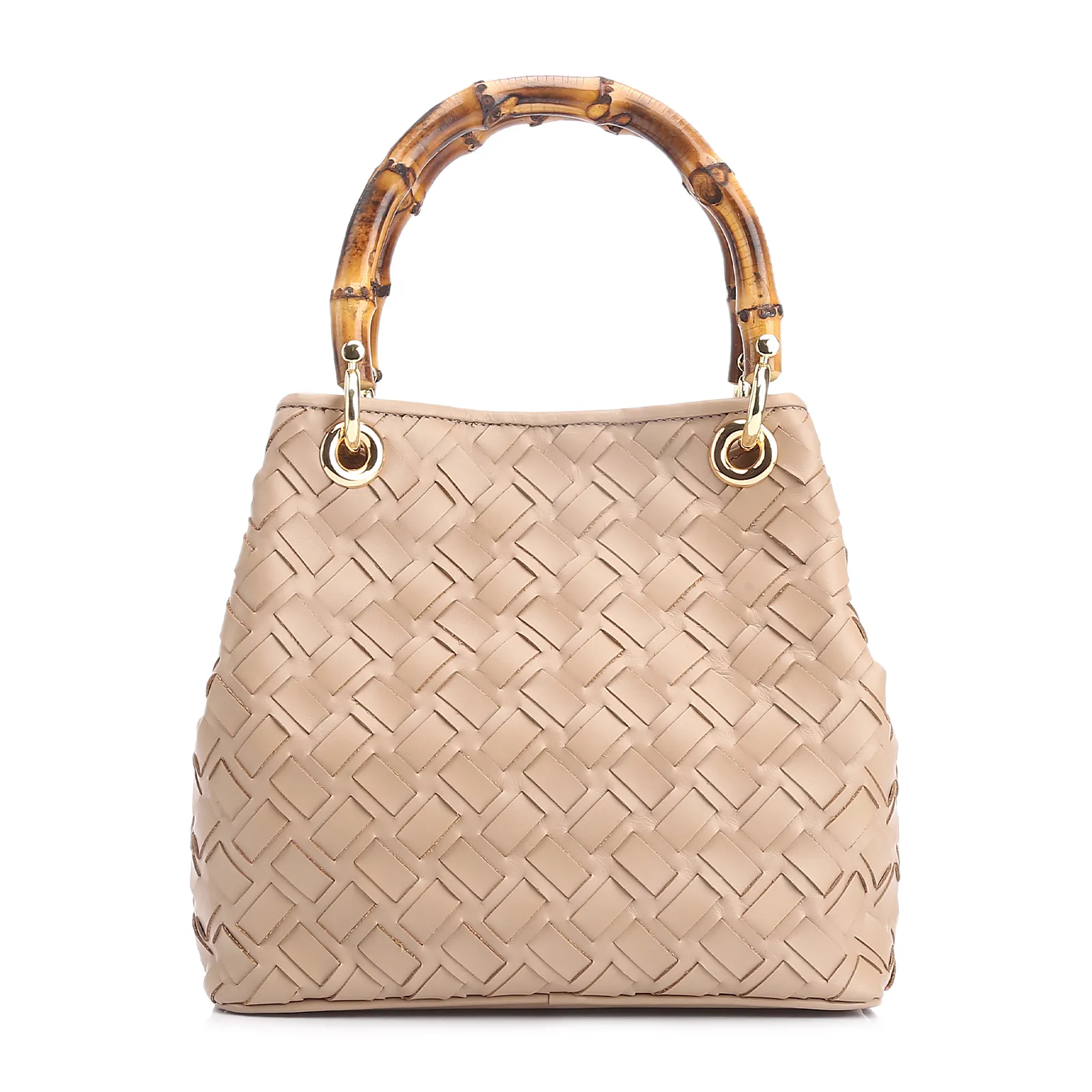 Bolsa Tote Bambu Tressê Couro Bege