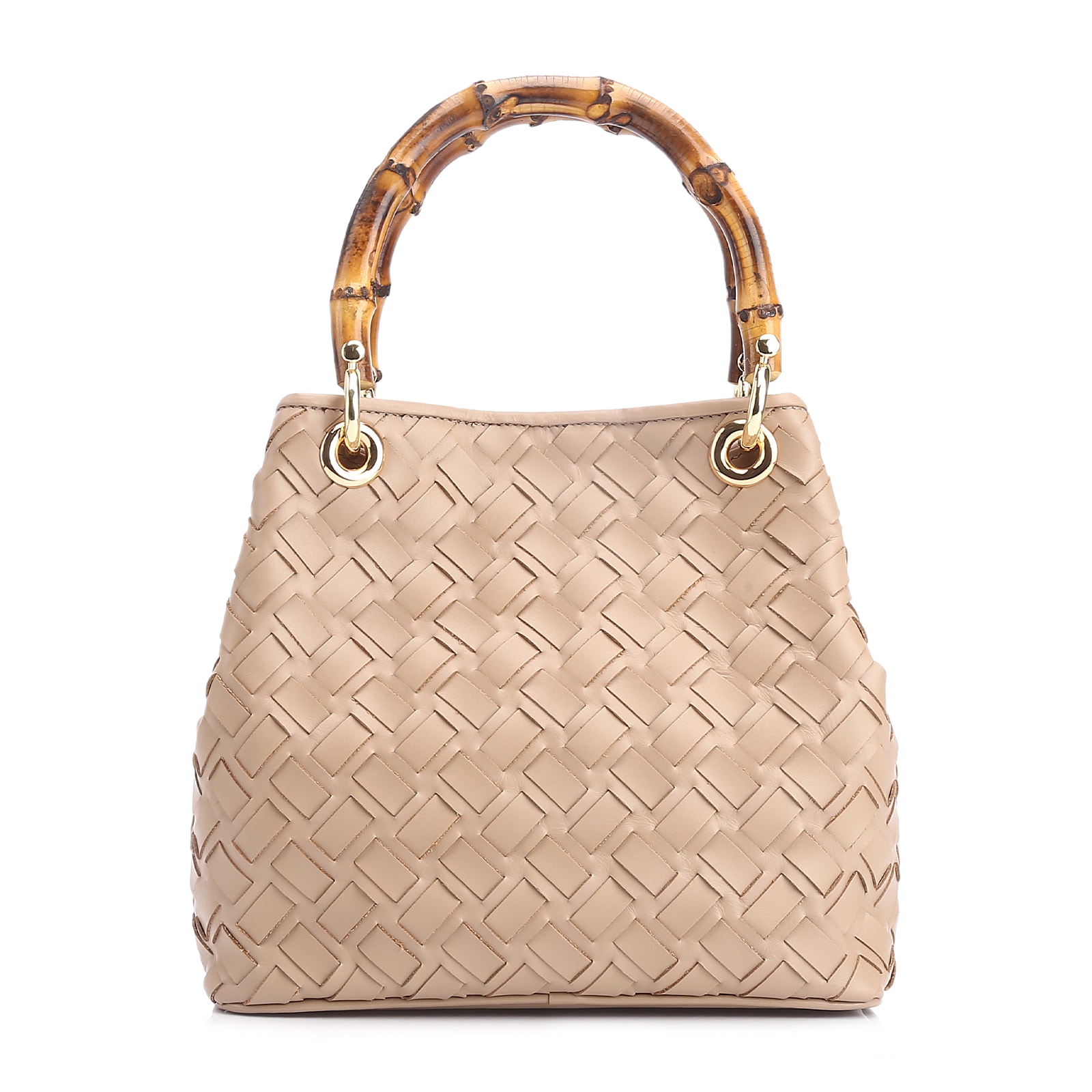 Bolsa Tote Bambu Tressê Couro Bege