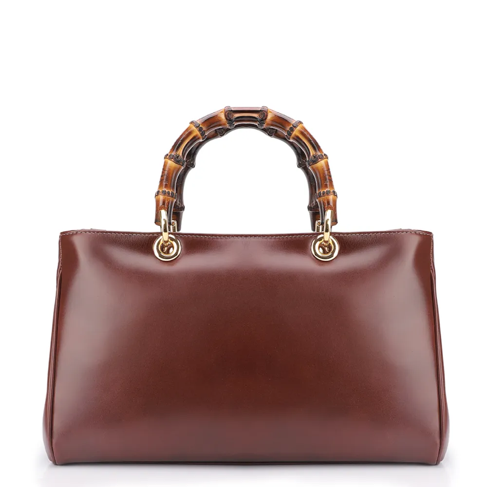 Bolsa Tote Bambu Tressê Couro Marrom - imagem 4