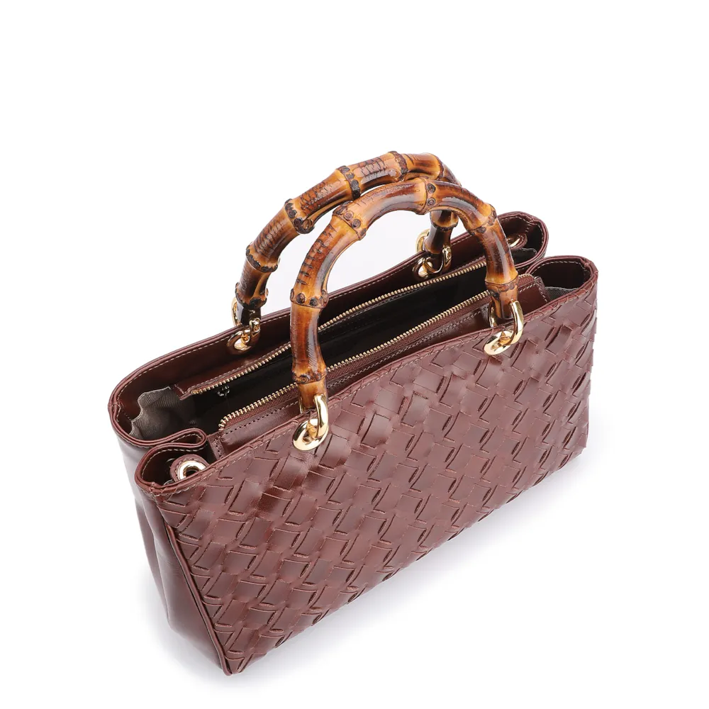 Bolsa Tote Bambu Tressê Couro Marrom - imagem 5