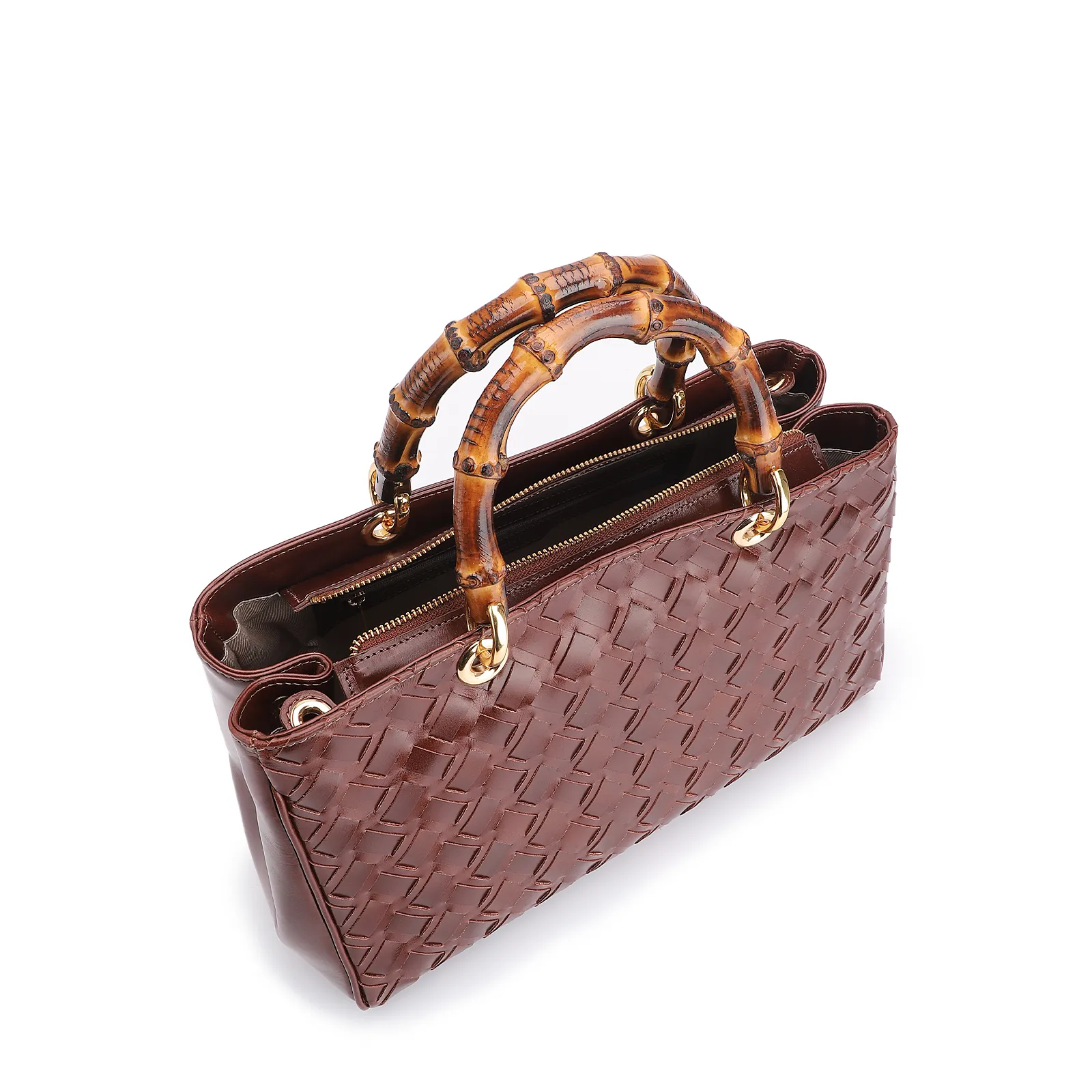 Bolsa Tote Bambu Tressê Couro Marrom