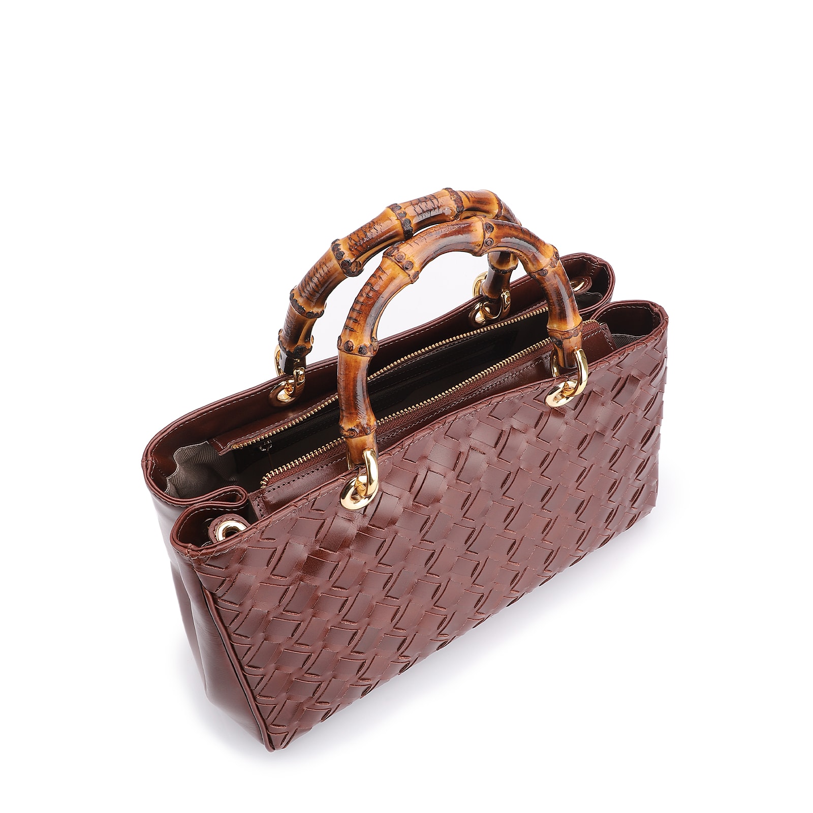 Bolsa Tote Bambu Tressê Couro Marrom
