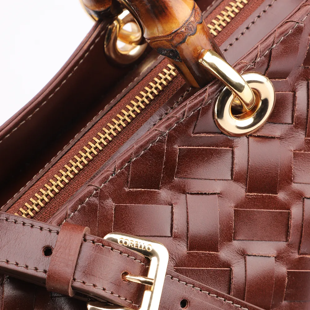 Bolsa Tote Bambu Tressê Couro Marrom - imagem 6