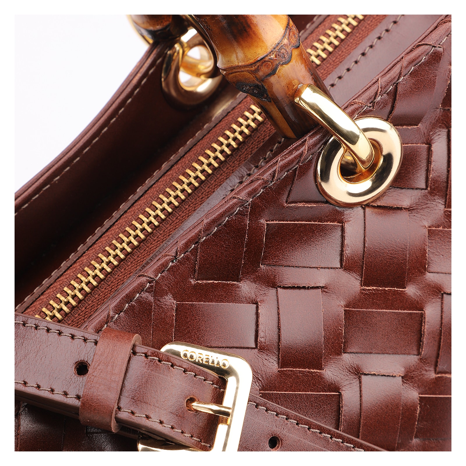 Bolsa Tote Bambu Tressê Couro Marrom
