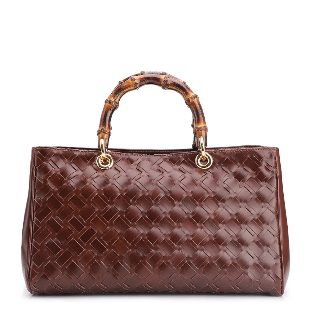 Bolsa Tote Bambu Tressê Couro Marrom