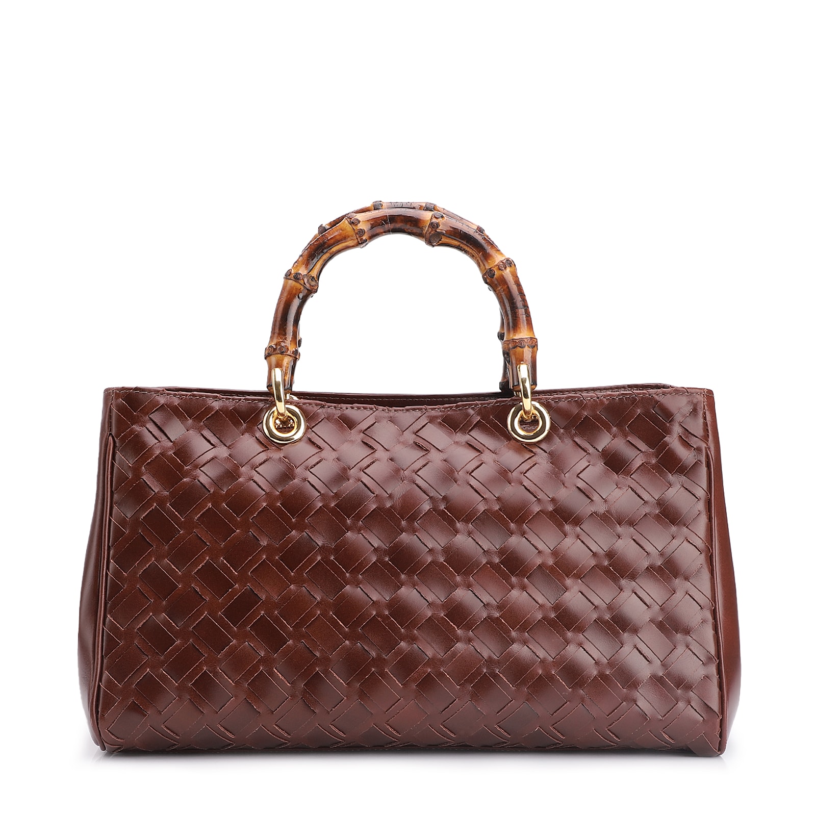 Bolsa Tote Bambu Tressê Couro Marrom