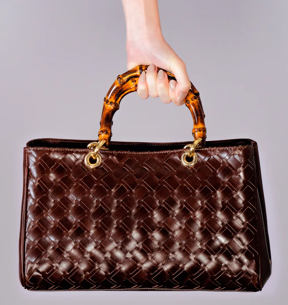 Bolsa Tote Bambu Tressê Couro Marrom - imagem 2
