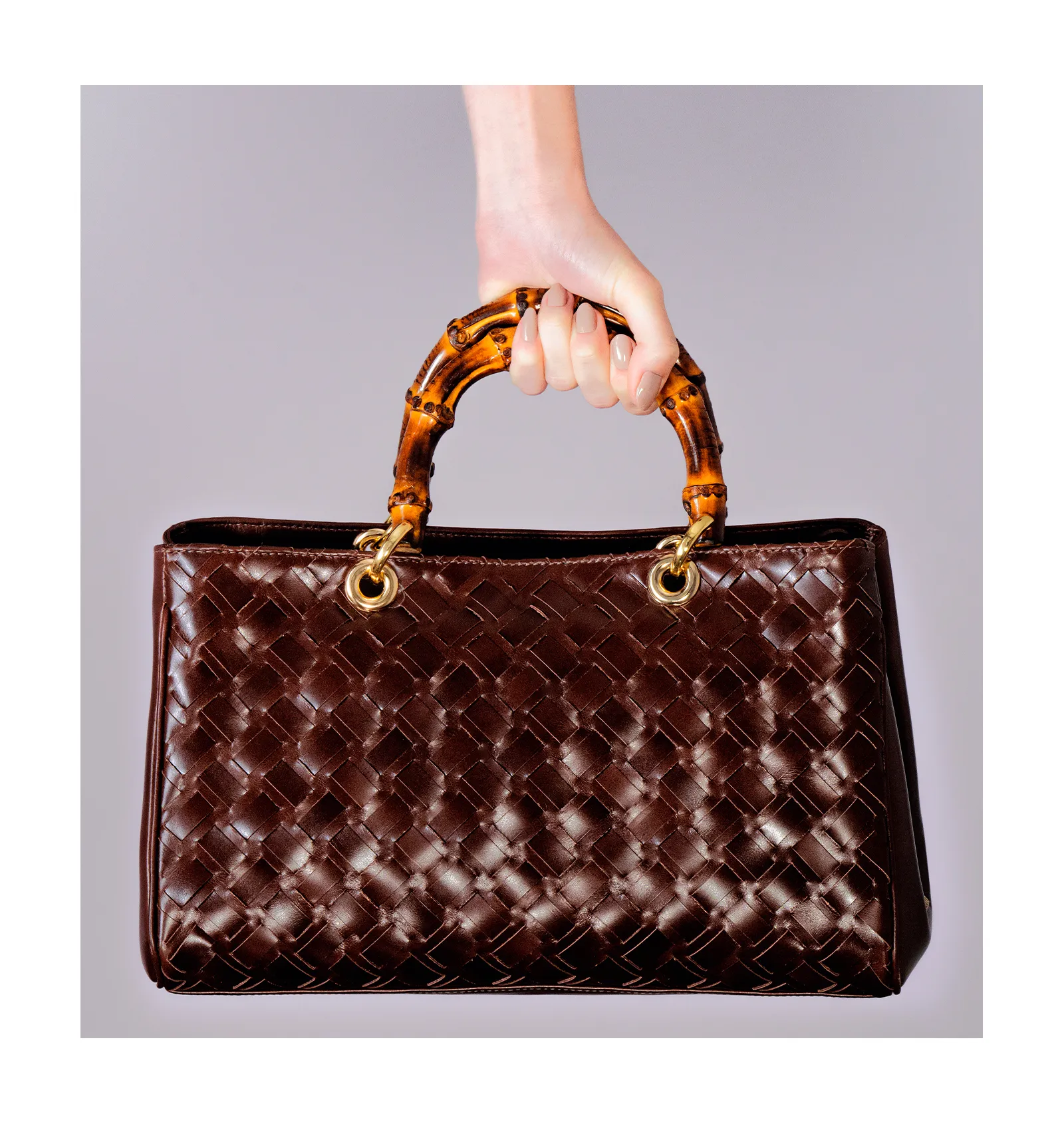 Bolsa Tote Bambu Tressê Couro Marrom
