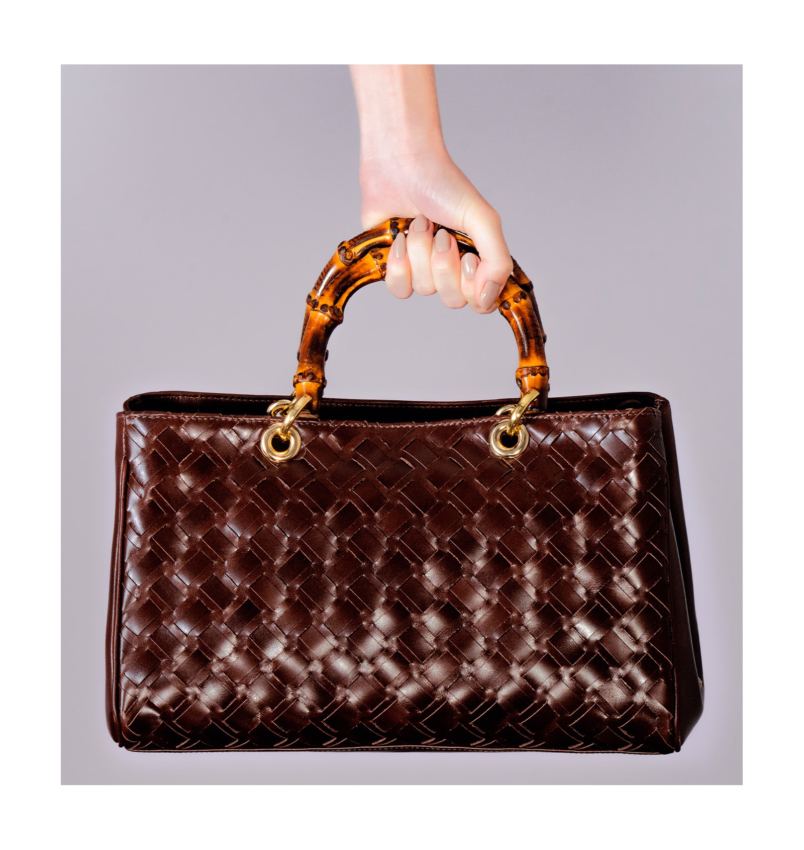 Bolsa Tote Bambu Tressê Couro Marrom