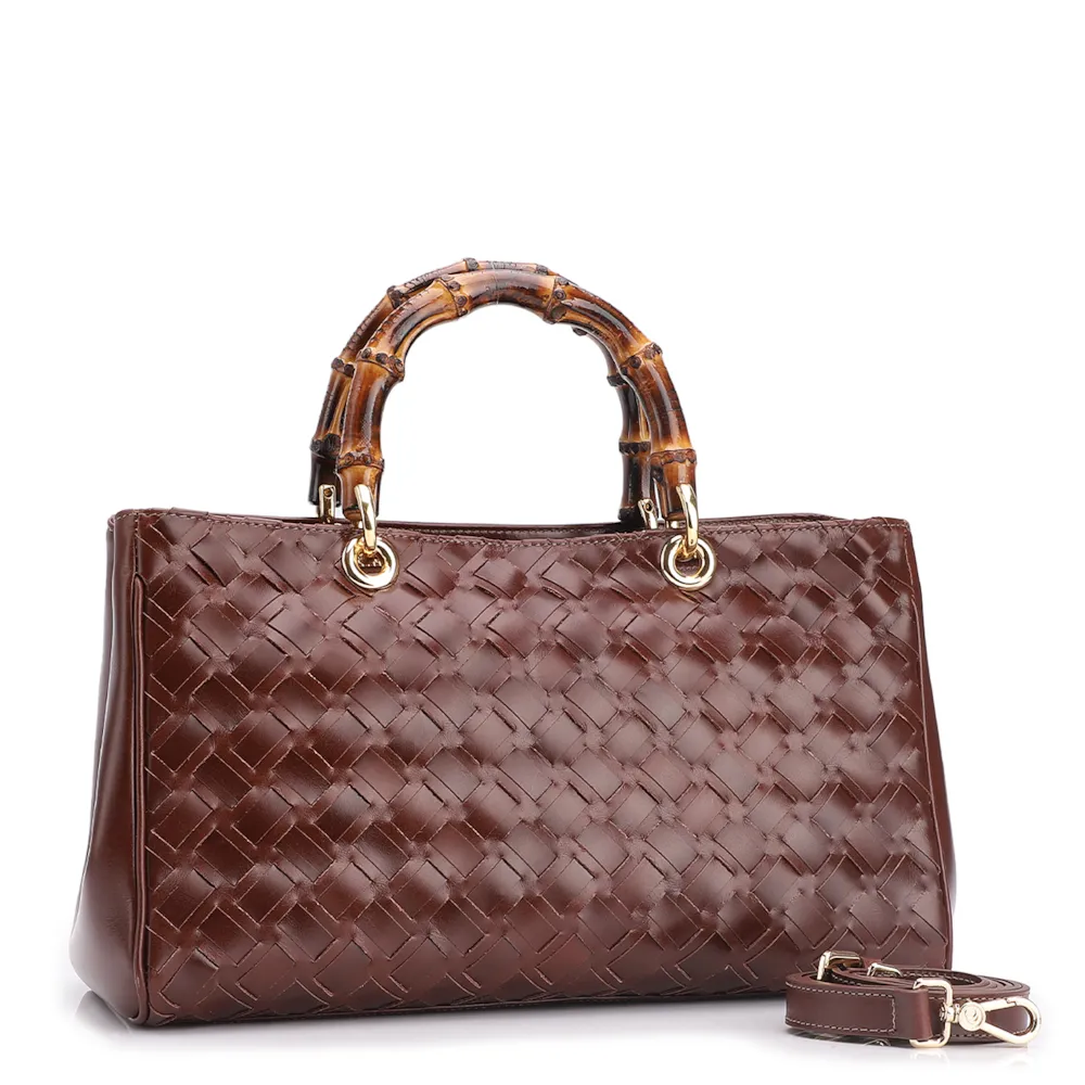 Bolsa Tote Bambu Tressê Couro Marrom - imagem 3