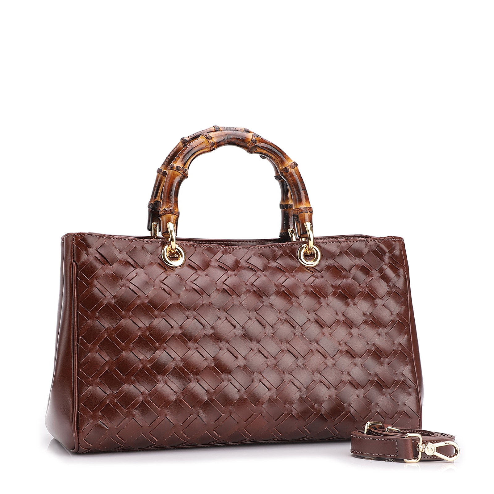 Bolsa Tote Bambu Tressê Couro Marrom