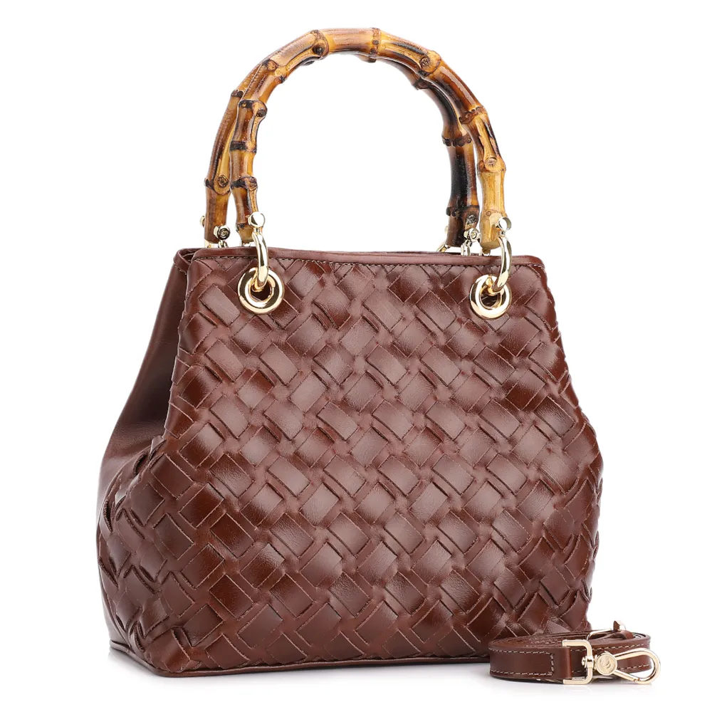 Bolsa Tote Bambu Tressê Couro Marrom - imagem 3