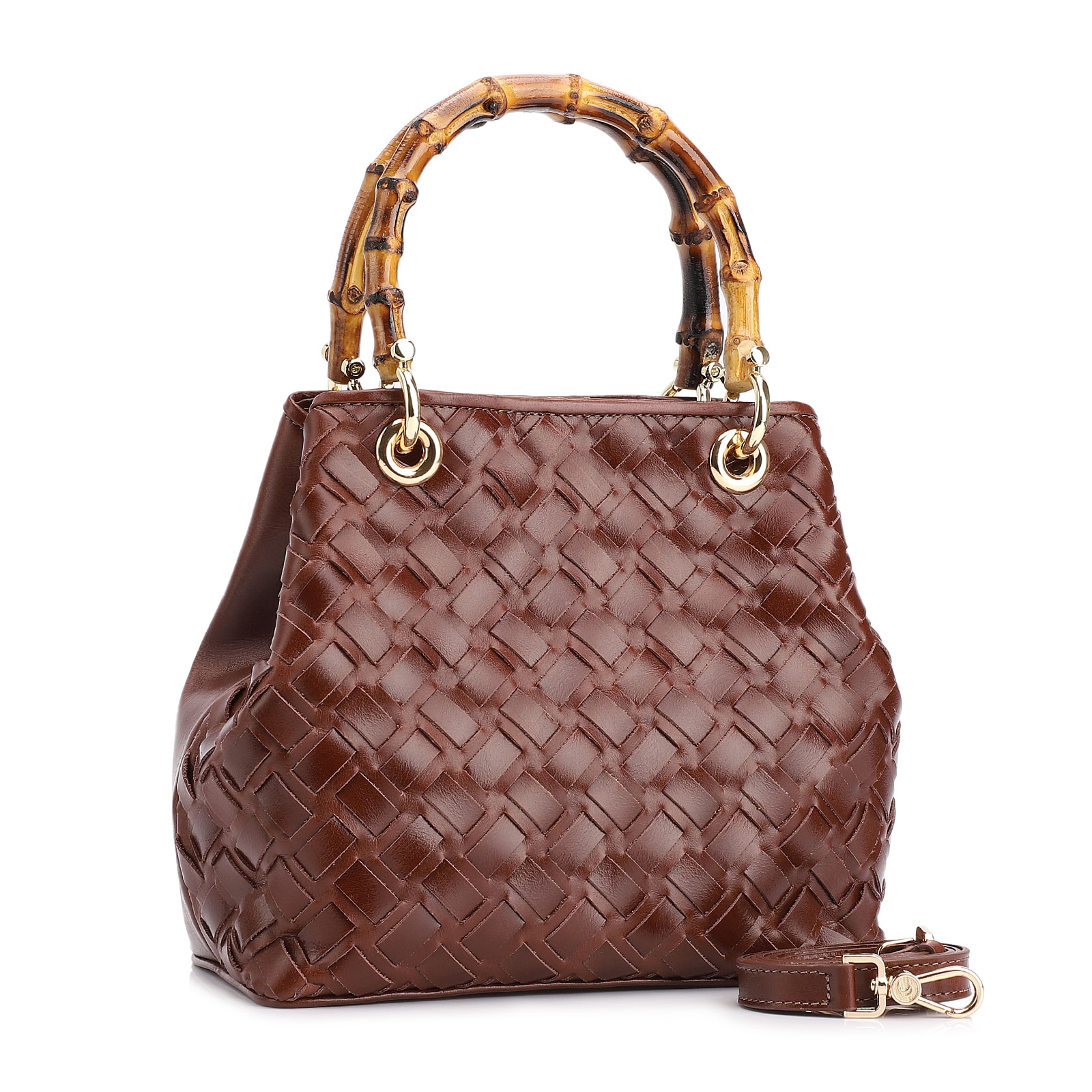 Bolsa Tote Bambu Tressê Couro Marrom