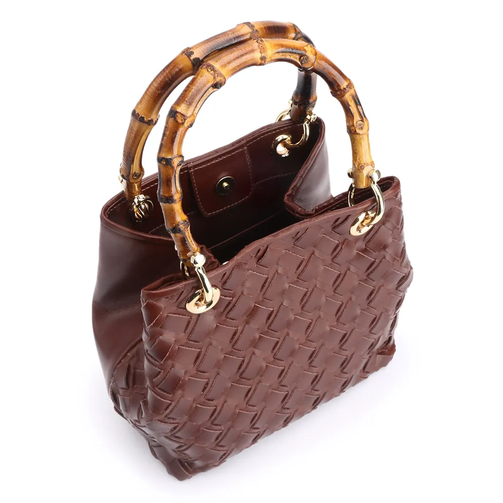 Bolsa Tote Bambu Tressê Couro Marrom - imagem 5