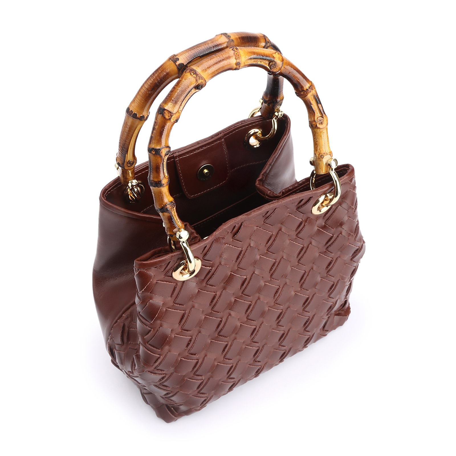 Bolsa Tote Bambu Tressê Couro Marrom